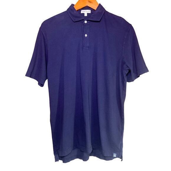 Peter Millar Men’s Navy Blue Polo Short Sleeve Linen Blend‎ Stretch Size Medium - Picture 1 of 11